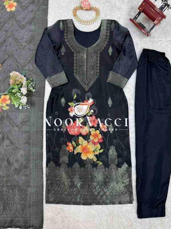 Chanderi Silk Top with Jacquard Digital Print, Micro Pent, and Matching Dupatta - Image 6