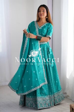 Buy Shimmer Silk Lehenga with Thread & Sequence Work, Semi-Stitched with Matching Choli and Dupatta
