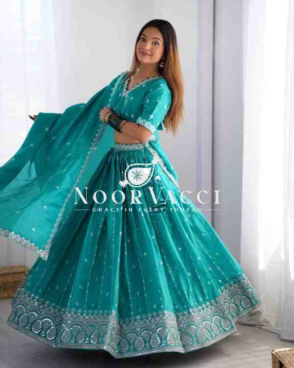 Shimmer Silk Lehenga with Thread & Sequence Work, Semi-Stitched with Matching Choli and Dupatta - Image 2