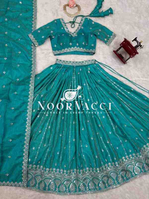 Shimmer Silk Lehenga with Thread & Sequence Work, Semi-Stitched with Matching Choli and Dupatta - Image 7