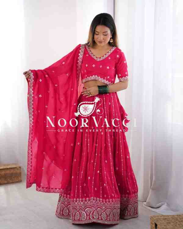 Shimmer Silk Lehenga with Thread & Sequence Work, Semi-Stitched with Matching Choli and Dupatta - Image 2