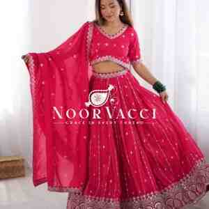 Shimmer Silk Lehenga with Thread & Sequence Work, Semi-Stitched with Matching Choli and Dupatta