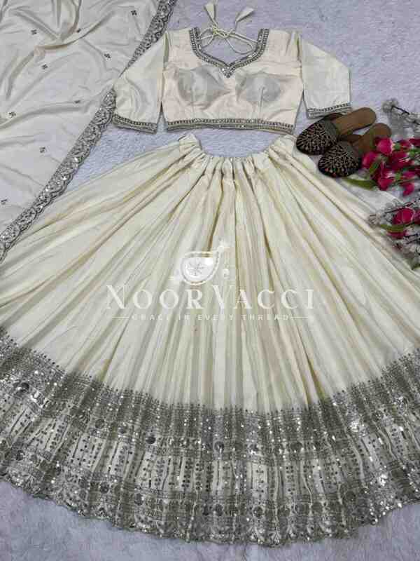 Elegant Embroidered Crepe Silk Wedding Lehenga Choli Set with Diamond Work - Image 8