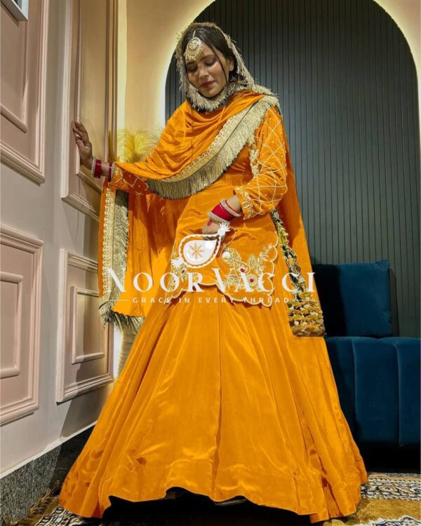 Buy Natural Crep Silk Top Lehenga Set with Embroidery & Dupatta