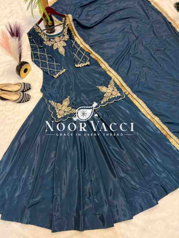 Natural Crep Silk Top Lehenga Set with Embroidery & Dupatta - Image 5