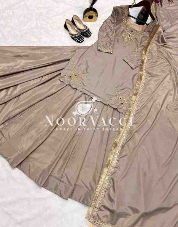 Natural Crep Silk Top Lehenga Set with Embroidery & Dupatta - Image 3