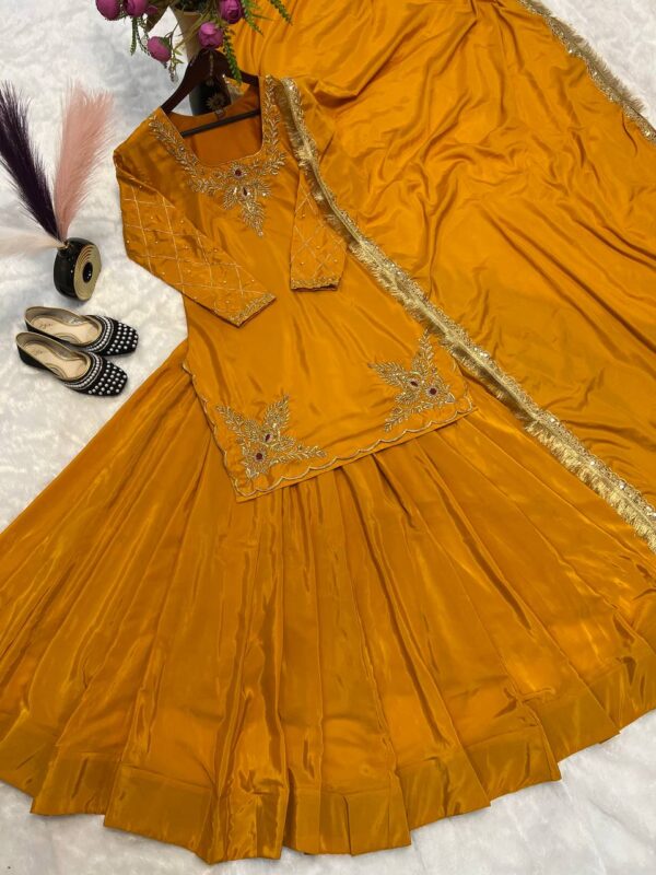 Buy Natural Crep Silk Top Lehenga Set with Embroidery & Dupatta - Image 2
