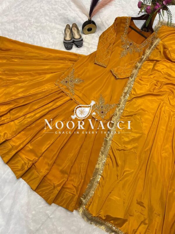Buy Natural Crep Silk Top Lehenga Set with Embroidery & Dupatta - Image 3