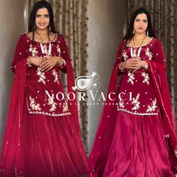 Elegant Hand-Embroidered Crepe Silk Top with Designer Lehenga & Dupatta - Image 2