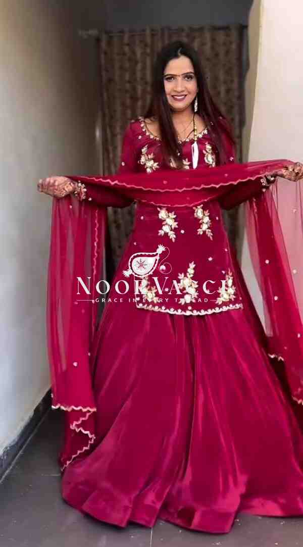 Elegant Hand-Embroidered Crepe Silk Top with Designer Lehenga & Dupatta - Image 3