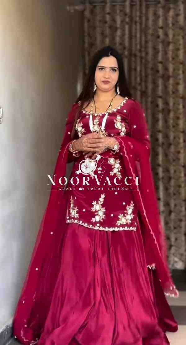 Elegant Hand-Embroidered Crepe Silk Top with Designer Lehenga & Dupatta