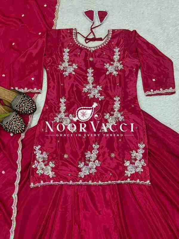 Elegant Hand-Embroidered Crepe Silk Top with Designer Lehenga & Dupatta - Image 4