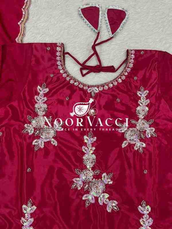 Elegant Hand-Embroidered Crepe Silk Top with Designer Lehenga & Dupatta - Image 5