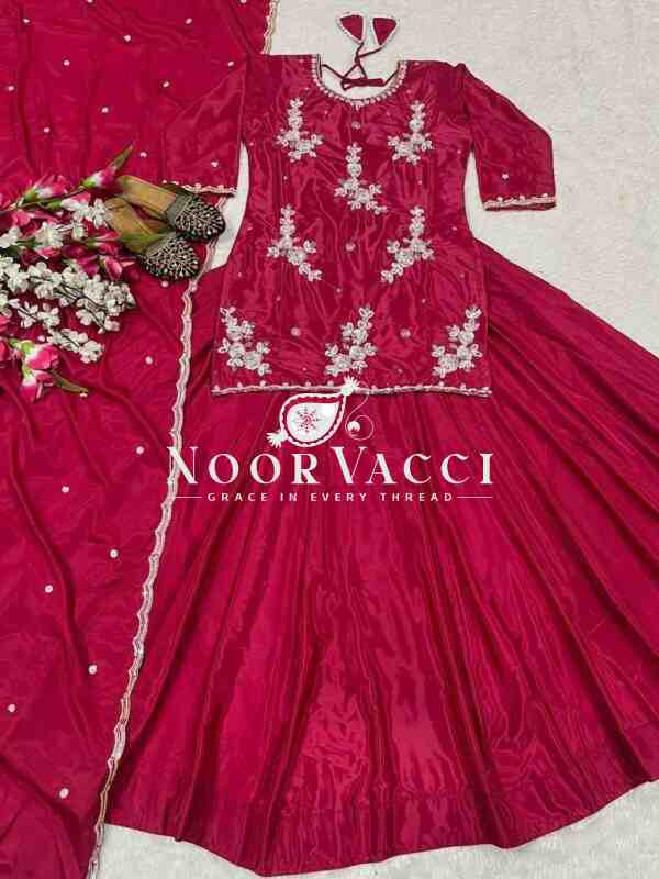 Elegant Hand-Embroidered Crepe Silk Top with Designer Lehenga & Dupatta - Image 6
