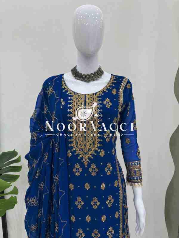 Faux Georgette Embroidered Plazo Set with Dupatta - Image 3