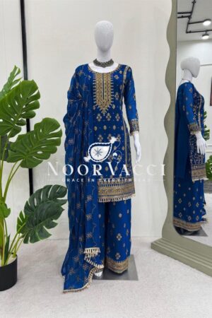 Buy Faux Georgette Embroidered Plazo Set with Dupatta