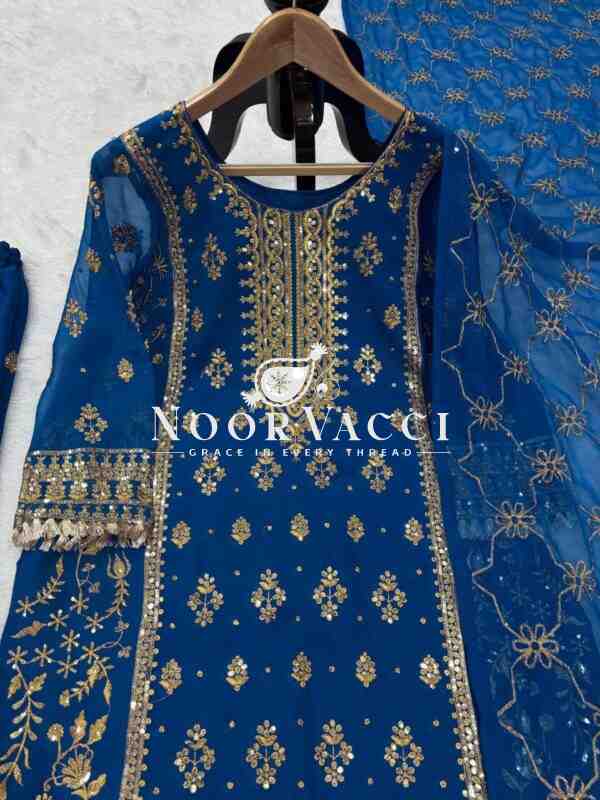 Faux Georgette Embroidered Plazo Set with Dupatta - Image 7