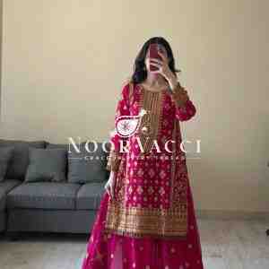 Faux Georgette Embroidered Plazo Set with Dupatta