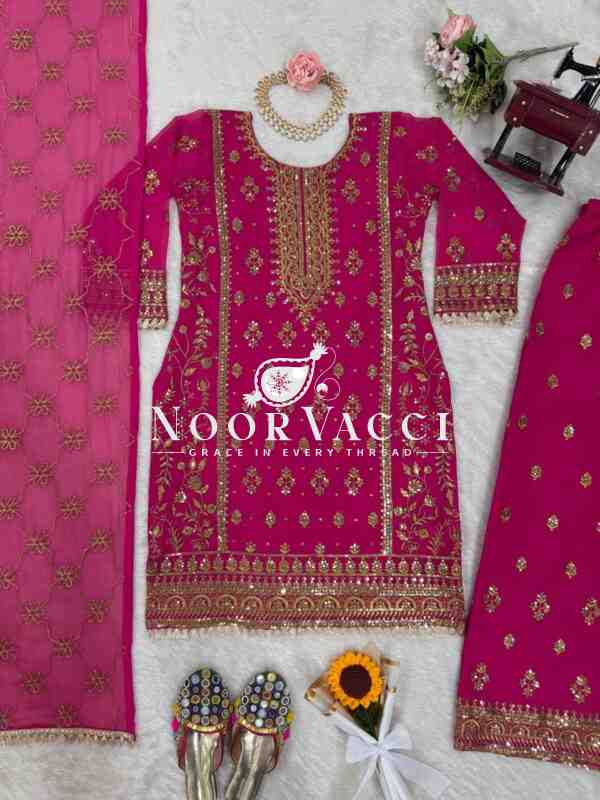 Faux Georgette Embroidered Plazo Set with Dupatta - Image 6