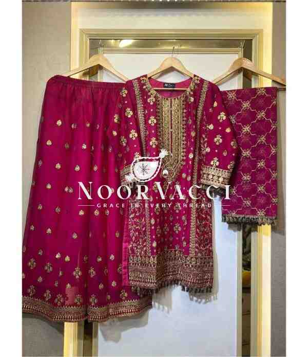 Faux Georgette Embroidered Plazo Set with Dupatta - Image 4