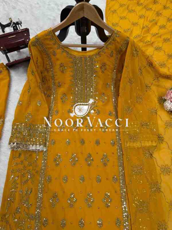 Faux Georgette Embroidered Plazo Set with Dupatta - Image 3