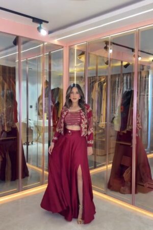 Shop Chinon Silk Embroidered Skirt Set with Koti