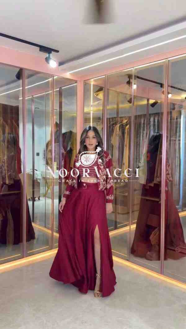 Chinon Silk Embroidered Skirt Set with Koti