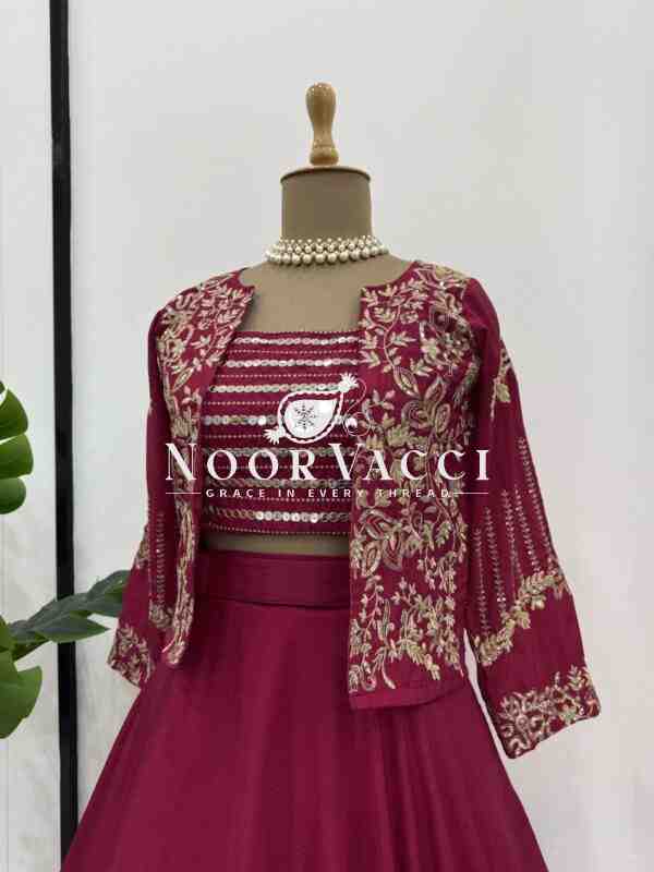 Chinon Silk Embroidered Skirt Set with Koti - Image 5