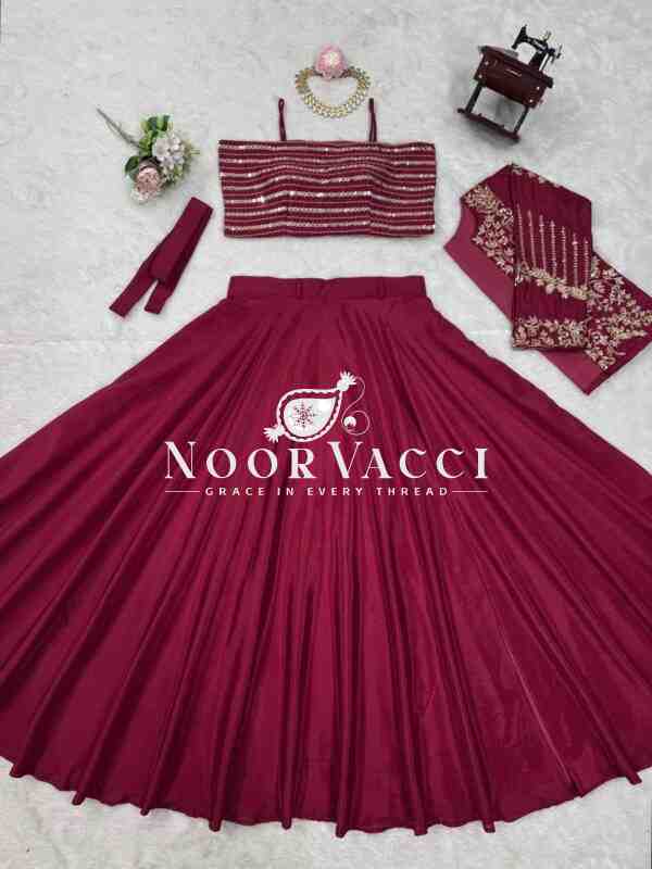 Chinon Silk Embroidered Skirt Set with Koti - Image 8