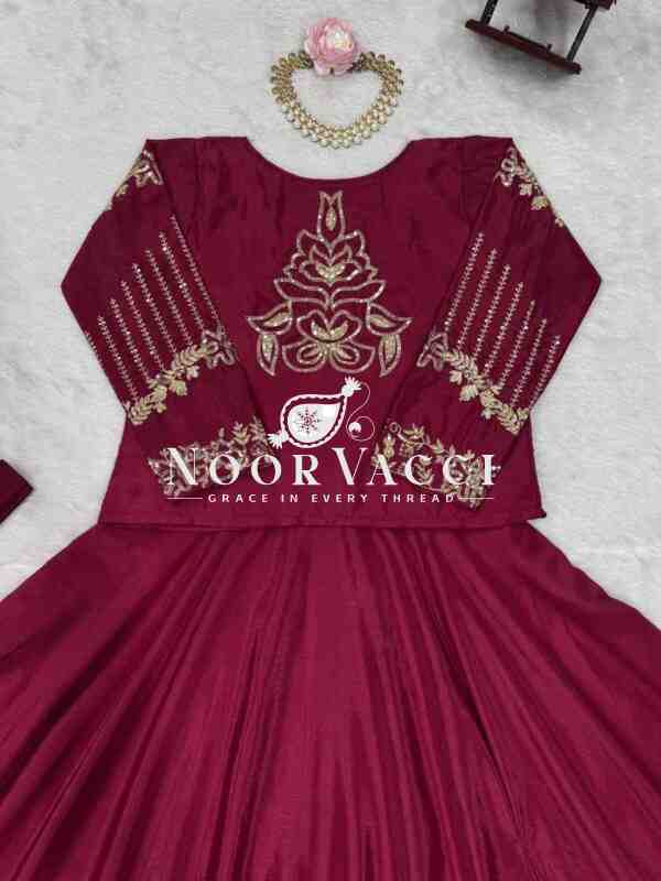 Chinon Silk Embroidered Skirt Set with Koti - Image 6
