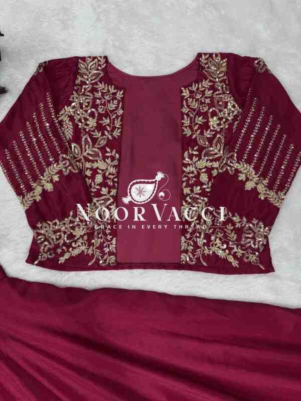 Chinon Silk Embroidered Skirt Set with Koti - Image 7