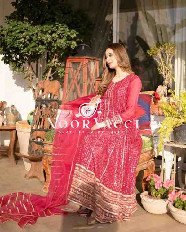 Fox Georgette Embroidered Gown with Pent and Dupatta – Designer Party Set - Image 6