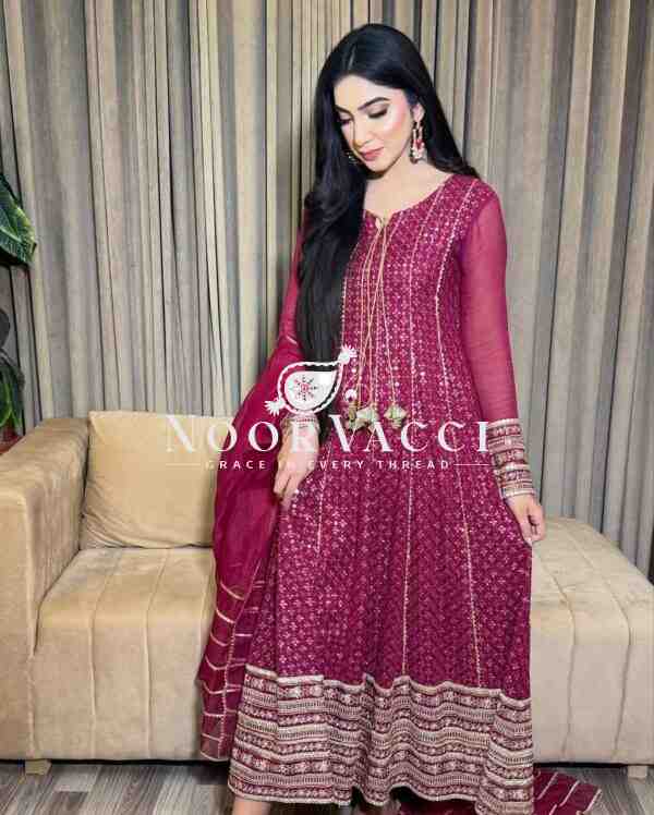 Fox Georgette Embroidered Gown with Pent and Dupatta – Designer Party Set - Image 4