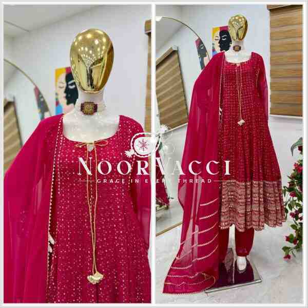 Fox Georgette Embroidered Gown with Pent and Dupatta – Designer Party Set - Image 11