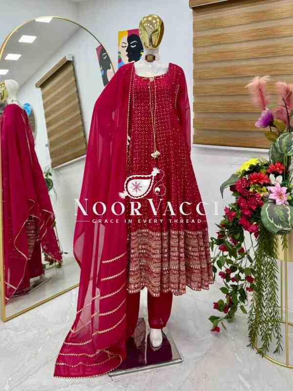 Fox Georgette Embroidered Gown with Pent and Dupatta – Designer Party Set - Image 12