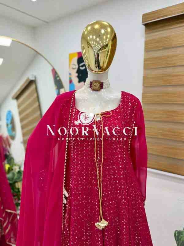 Fox Georgette Embroidered Gown with Pent and Dupatta – Designer Party Set - Image 13