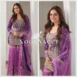 Fox Georgette Sequin Embroidered Top with Palazzo & Dupatta – Partywear Set