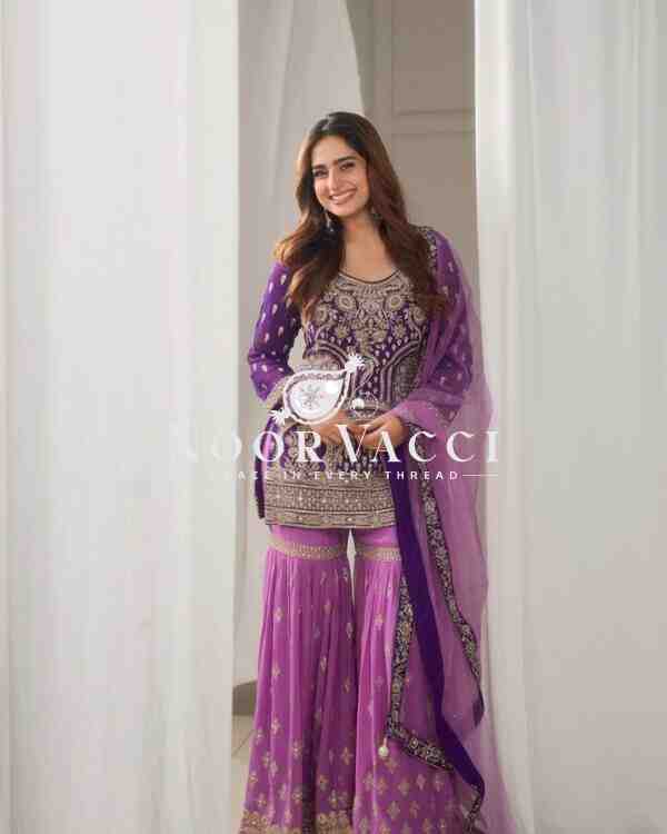 Fox Georgette Sequin Embroidered Top with Palazzo & Dupatta – Partywear Set - Image 2