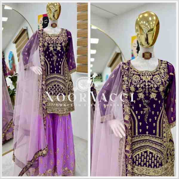 Fox Georgette Sequin Embroidered Top with Palazzo & Dupatta – Partywear Set - Image 5