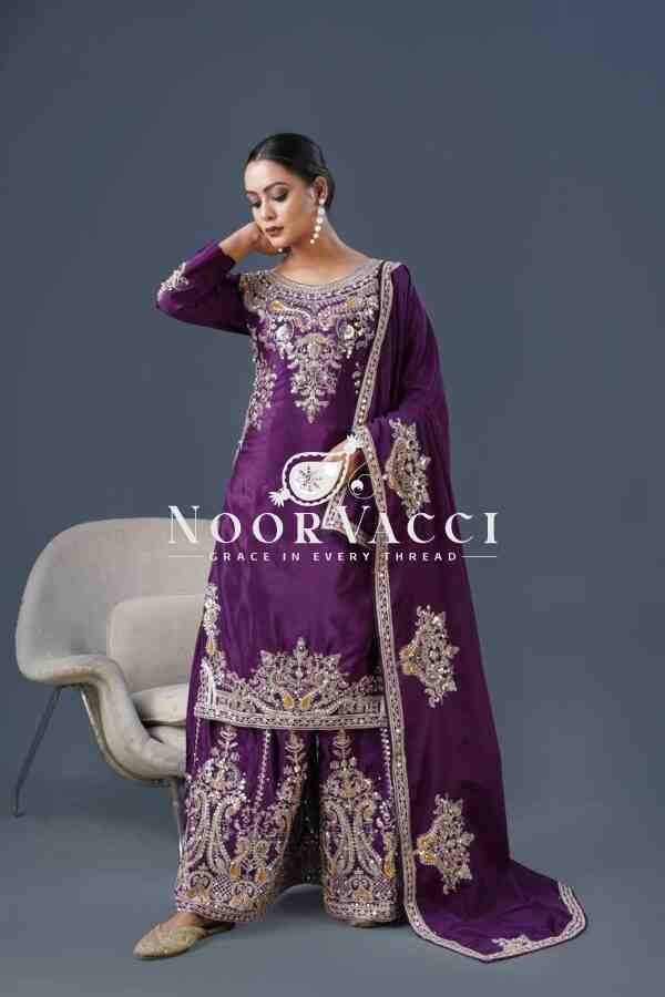 Pure Chinnon Silk Embroidered Dori-Sequence Work Plazzo Set – Fully Stitched - Image 2