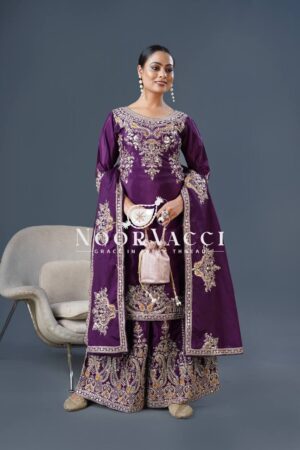 Buy Pure Chinnon Silk Embroidered Dori-Sequence Work Plazzo Set – Fully Stitched