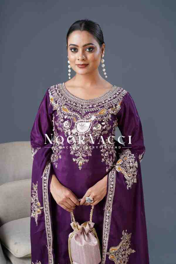 Pure Chinnon Silk Embroidered Dori-Sequence Work Plazzo Set – Fully Stitched - Image 4