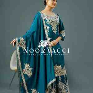 Pure Chinnon Silk Embroidered Dori-Sequence Work Plazzo Set – Fully Stitched