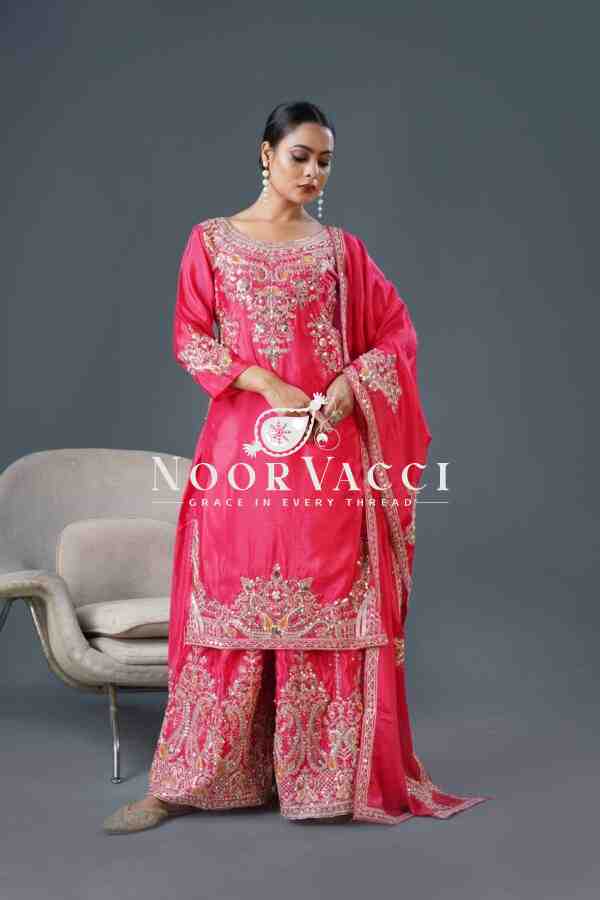 Pure Chinnon Silk Embroidered Dori-Sequence Work Plazzo Set – Fully Stitched - Image 2