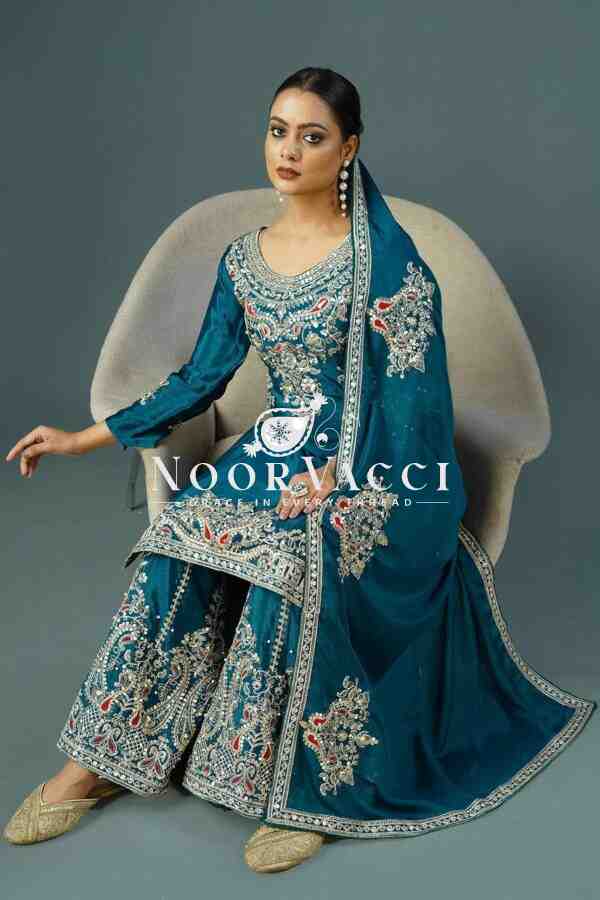 Pure Chinnon Silk Embroidered Dori-Sequence Work Plazzo Set – Fully Stitched - Image 2
