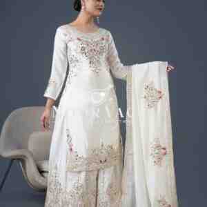 Pure Chinnon Silk Embroidered Dori-Sequence Work Plazzo Set – Fully Stitched