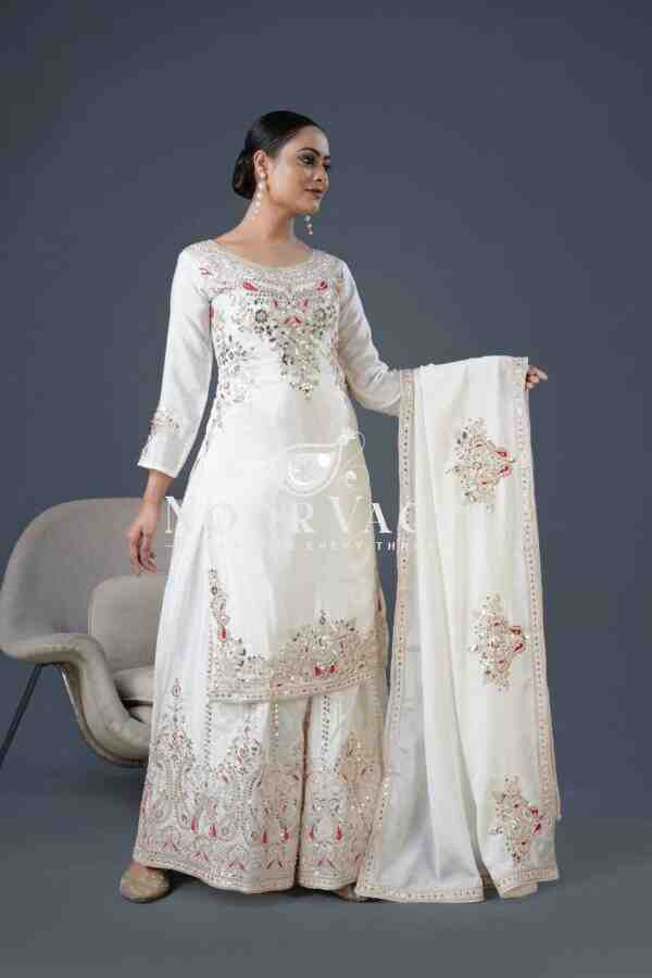Pure Chinnon Silk Embroidered Dori-Sequence Work Plazzo Set – Fully Stitched