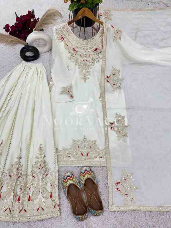 Pure Chinnon Silk Embroidered Dori-Sequence Work Plazzo Set – Fully Stitched - Image 3