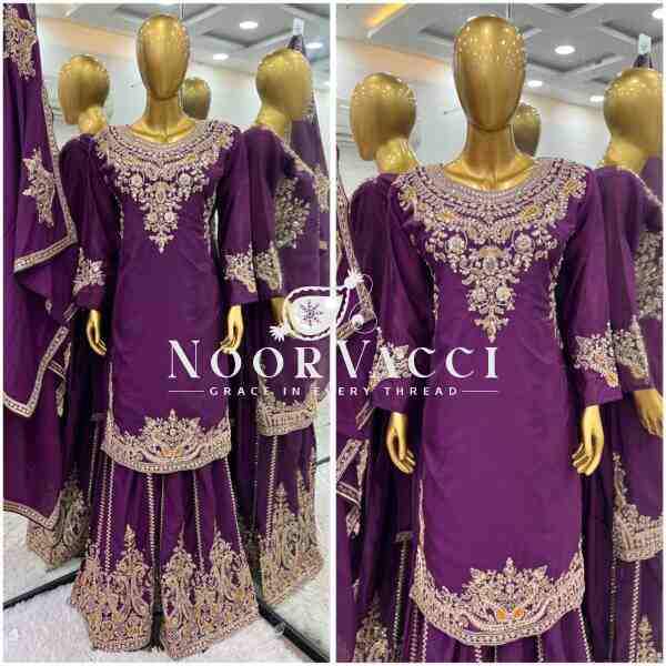 Pure Chinnon Silk Embroidered Dori-Sequence Work Plazzo Set – Fully Stitched - Image 6