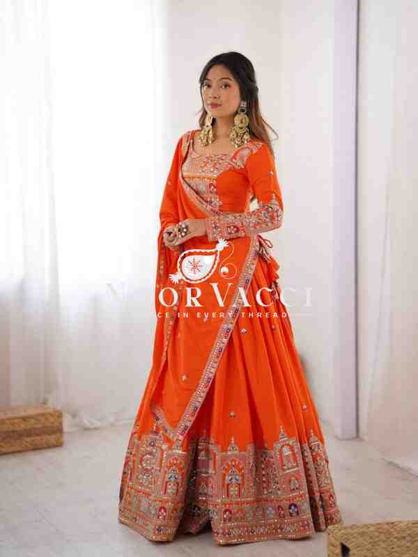 Natural Crepe Silk Lehenga with Thread & Sequence Work, Semi-Stitched with Matching Choli and Dupatta - Image 3